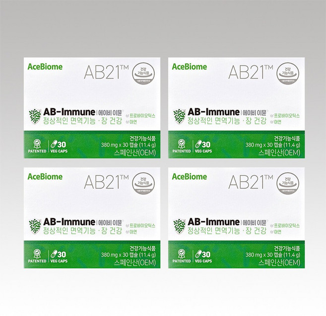 에이스바이옴 AB21 에이비이뮨 스페인산 아연 프로바이오틱스 30캡슐 4박스 4개월분, 30정, 4개
