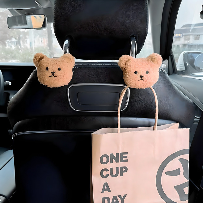 차량용 곰돌이 대형 후크 세트, 2개, 브라운