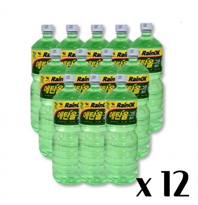 불스원 레인OK 에탄올 워셔액 1.8L x 12개입 - 그린워셔액 발수 코팅 사계절용 자동차 유리 세정제, 12개