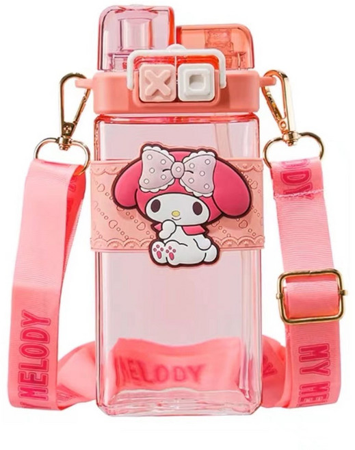 산리오 피규어 워터보틀 시나모롤 쿠로미 마이멜로디 폼폼푸린 사각보틀 트라이탄 투명 빨대 물병 520ml 다나에, 마이멜로디 물병