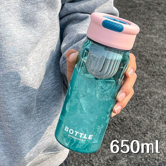 時尚比特 隨行杯 冷熱水杯 輕量塑料水杯 便攜茶漏花茶杯子 650ml, 1個, FB-5550粉藍,550ml