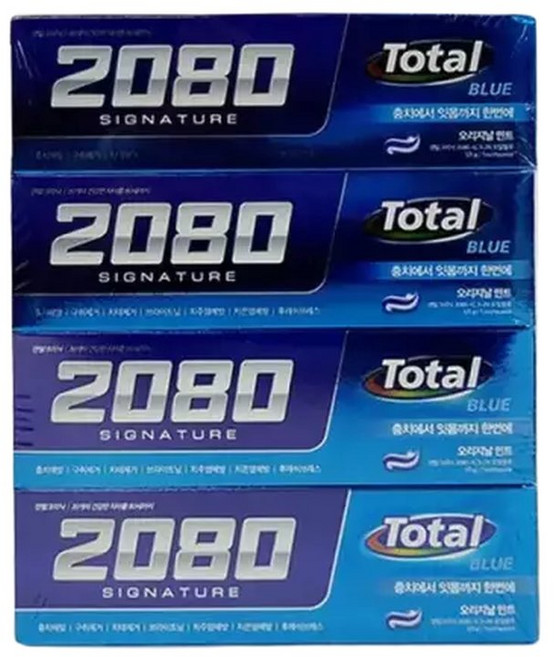 애경 2080 시그니처 토탈블루 오리지날민트 치약 4개입 충치 잇몸까지 한번에, 1개