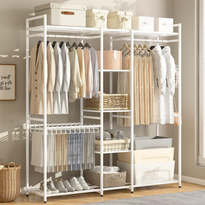 라온스페이스 철제 드레스룸 시스템 옷장 행거, 화이트