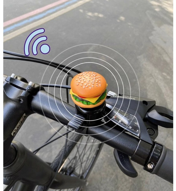 더하임 귀여운 햄버거 캐릭터 자전거벨 땡땡이 자전거 경적벨 킥보드 MTB 로드 어린이 성인 공용 핸들바 안전벨, 1개, 브라운