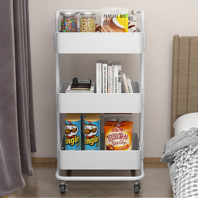 에밋 철제 이동식 3단 트롤리 수납장, 화이트