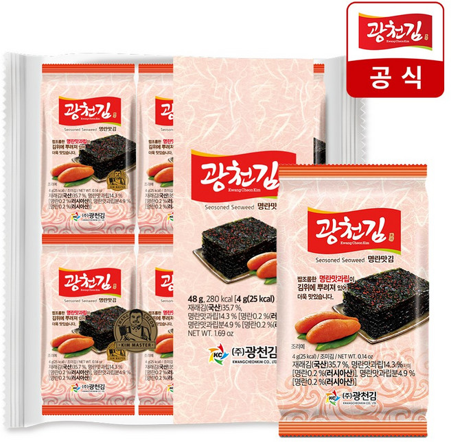 [광천김] 명란맛김 1봉(4g*12봉) / 매콤한 명란과립이 김 위에 솔솔~ 맛도영양도최고!, 48g, 1개