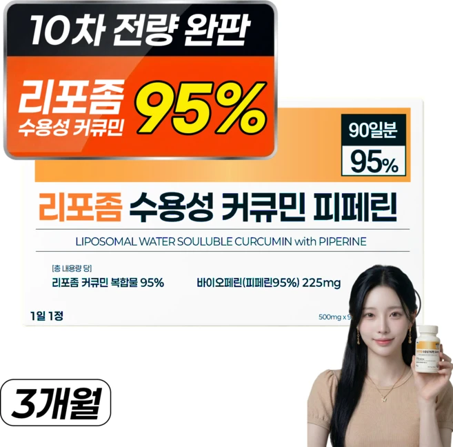 강황 수용성 리포좀 커큐민 피페린 100% 인도산 식약처 인증 haccp 바이오페린 비엔엘, 1개, 90정 - 쿠팡