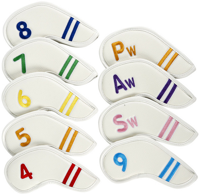 온빛 골프 아이언 헤드 커버 고급가죽 9종 세트, 화이트