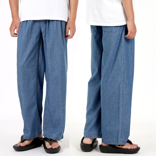 비브레이커스 여름 경량 와이드 청바지 린넨라이크 쿨링 밴딩 데님 팬츠