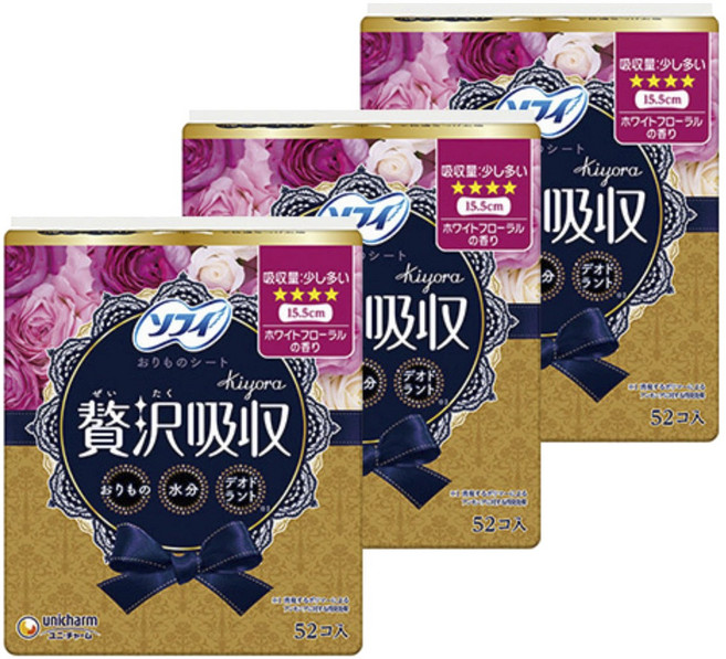 SOFY 蘇菲 Kiyora奢華吸水護墊 白色花香型, 1包, 52片, 15.5cm