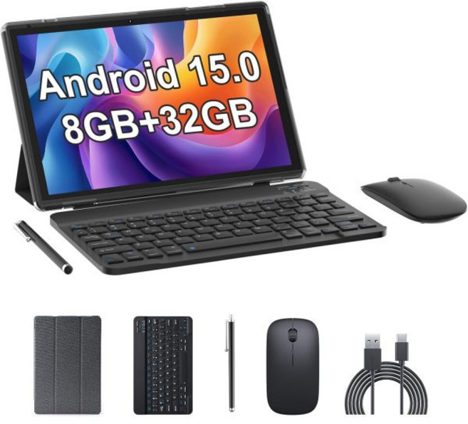 바이앤바이 안드로이드 14 2in1 태블릿 키보드 포함 10인치 8GB+64GB1TB 확장 가능 2.4G+5G+와이파이 6 이중 카메라 6000mAh 블루투스 구글 모바일 서비, BYANDBY 검정
