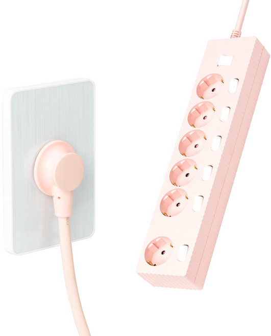 파워존 6구 납작멀티탭 고용량 웨이브 개별스위치 과부하차단 콘센트 50cm 1.5m 3m 5m 7m, 개별스위치 6구5m 파스텔핑크, 1개