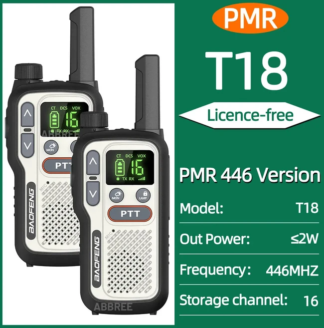 2PCS Baofeng BF-T18 듀얼 PTT 워키 가 없는 휴대용 PMR FRS 손전등 NOAA 서비스 지원 Type-C 충전기, 01 BRITISH, 09 White PMR