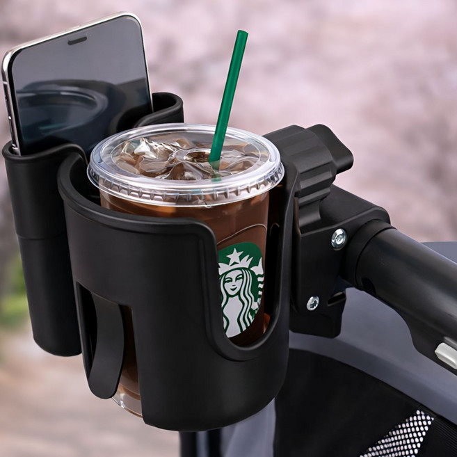 마니모아 360도 회전 폰홀더 위치변경 2in1 유모차 컵홀더, 블랙, 1개