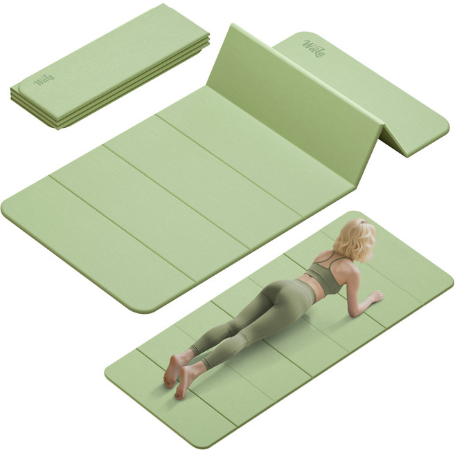 요가매트 접이식 미끄럼방지 TPE 80cm 와이드 휴대용 운동매트, 1개, 녹색