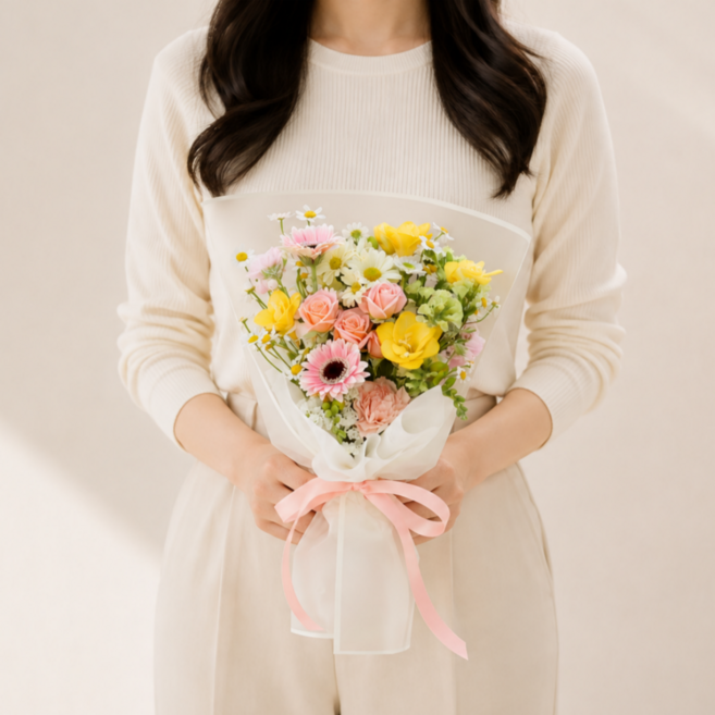 8위 - 예쁜꽃다발 가성비꽃다발 생화택배 졸업 기념일 꽃선물, 1개, 피치