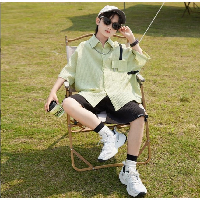 아이짱 여아 주니어 남아 시원한 여름 반팔 셔츠 반바지 상하복 세트