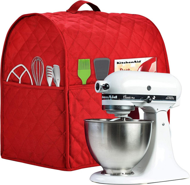 Kitchenaid 믹서와 호환되는 스탠드 믹서 커버 모든 틸트 헤드 및 볼 트 모델 순수한 코튼 미세하고 부드러우며 색이 바래지 않고 채움이 쉽지 않습니다. 4.5쿼트 전체, Fits for 6-8 Quart, Red