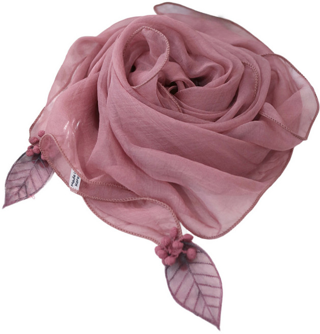 메리앤유 꽃잎 디테일 칼라풀 실키 쁘띠 스카프 국산