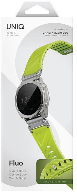 UNIQ FLUO Garmin 워치 밴드 22mm - 탈착식 커넥터가 있는 마그네틱 실리콘 스트랩 Garmin 스마트워치에 맞게 안전하고 조절 가능한 핏 - 라임 그린