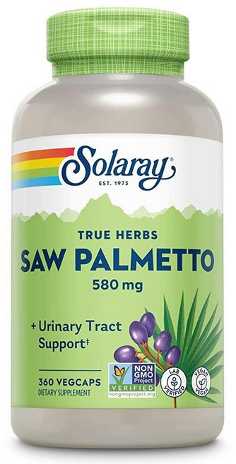 Solaray SOLARAY Saw PALM 팜etto Berry 580mg - 전립선 및 요로 남성 여성용 지방산 식물 스테롤 포함 GMO 프리 비건 360회 분량 식물, 360 Count (Pack of 1), 1개
