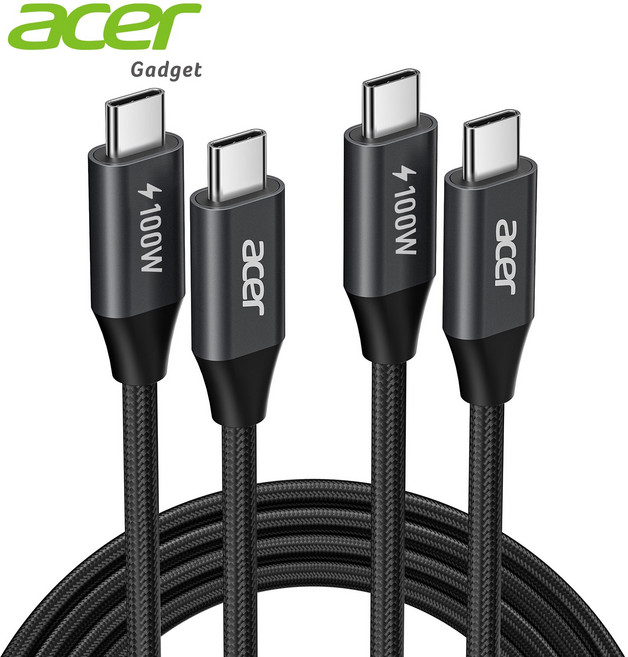 에이서 100W C타입-C타입 PD 초고속 충전 데이터 케이블, 2개, 검은색, 2m