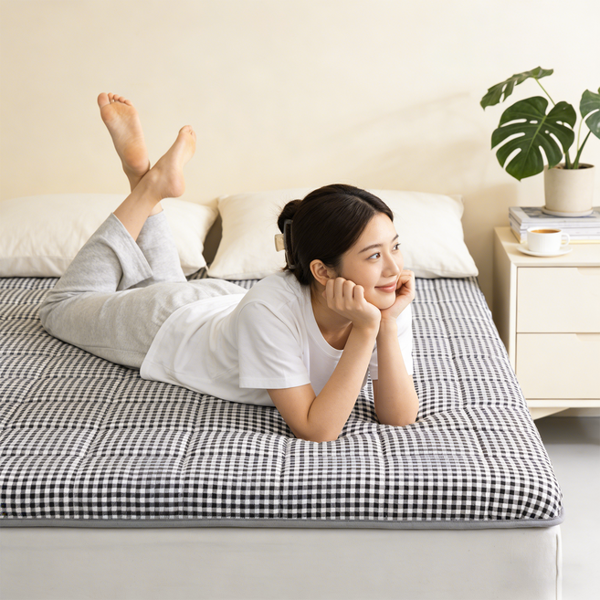 퓨어몰링 체크 메모리폼 매트리스 접이식 침대 바닥 토퍼