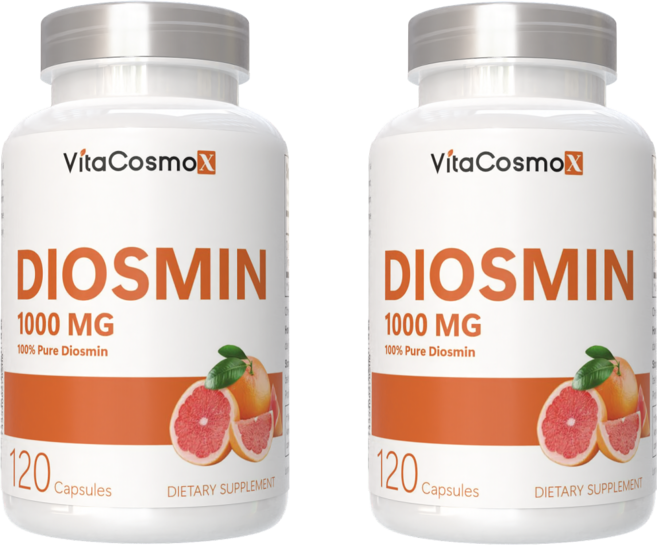 VitaCosmoX 디오스민 시트러스 콤플렉스 베인 서포트 바이오플라보노이드 과일 추출물 1000mg Best Diosmin 1000mg, 2개, 120정