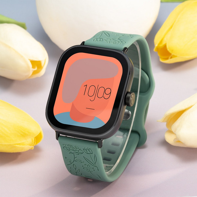 호환 레드미 워치4 샤오미 미 밴드 8/9 프로 꽃무늬 실리콘 스트랩, 그린, 1개