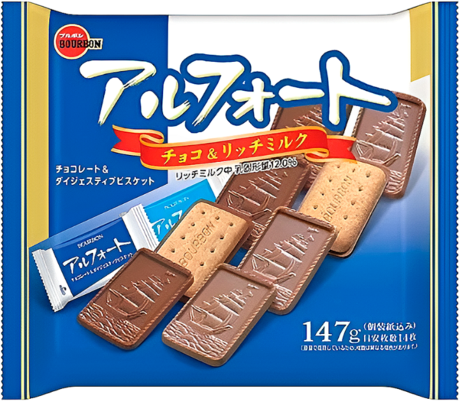 일본 부르봉 알포트 두가지맛(밀크초코 리치밀크초코) 패밀리사이즈 초코비스켓, 3개, 147g