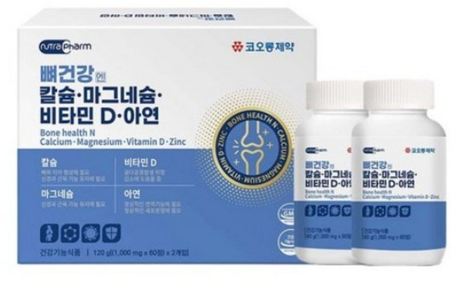 코오롱제약 뼈건강엔 칼슘 마그네슘 비타민D 아연, 2개, 60정
