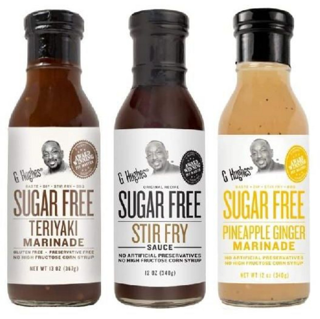 미국 G Hughes 지휴즈 무설탕 볶음 바베큐 소스 3종 세트, 367g