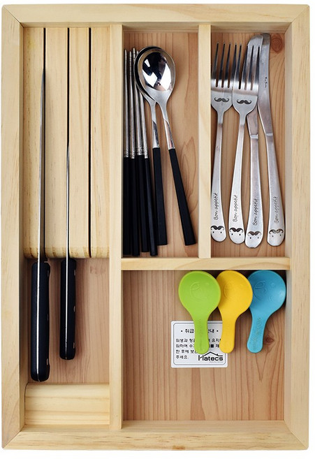 주방 서랍용 400 원목수저분리함 / 하텍스 원목수저분리함 / 주방 400서랍용 원목수저분리함 / 400서랍용 원목멀티수저분리함 / 씽크대서랍 수저분리함, 1개