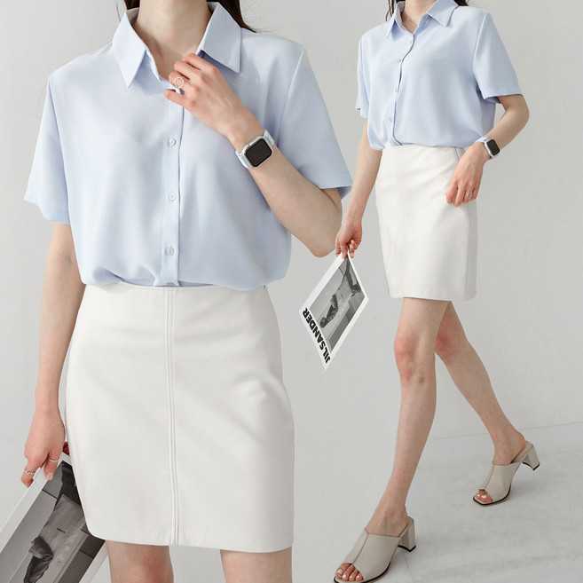 조이메리 여성용 여름 링클프리 반팔 샤론 블라우스 셔츠