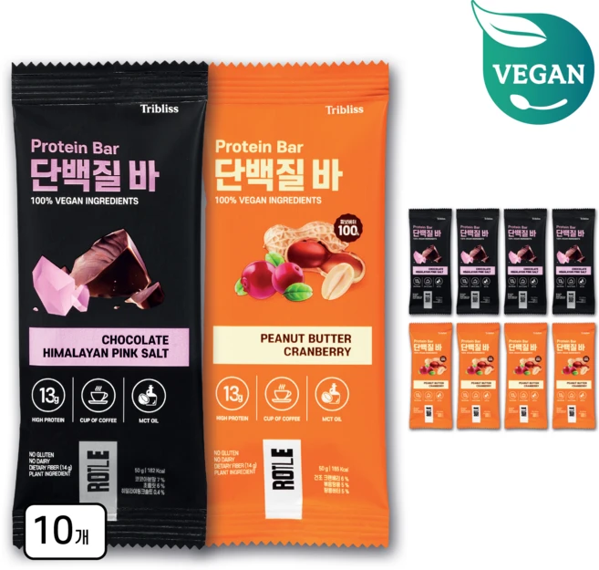[비건] 로틀 단백질바 혼합 팩 (10개), 50g - 쿠팡