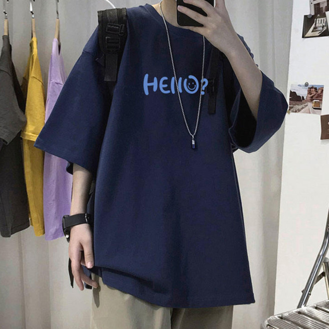 남녀공용 루즈핏 헬로우 라운드 반팔 티셔츠 MH3616