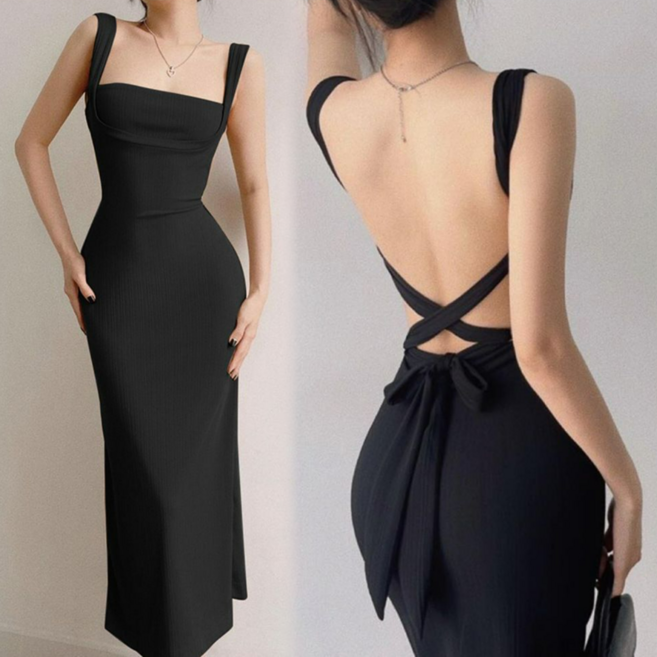 Asure 여성 백리스 나시원피스 섹시 슬림핏 벨트원피스 롱원피스