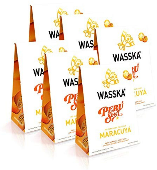 Wasska Peruvian Pisco Sour Mix - Maracuya (Passion Fuit Wasska 페루 피스코 사워 믹스 - 마라쿠야(열정 푸잇) - 4.4온스(6팩, 6개, 124g