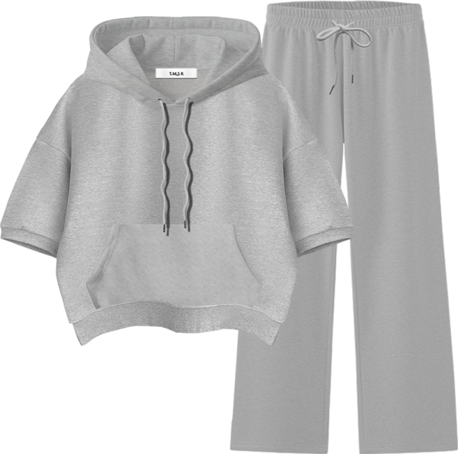 몰토벨리노 무지 세미오버핏 고밀도 크롭 반팔 후드티 일자팬츠 상하세트