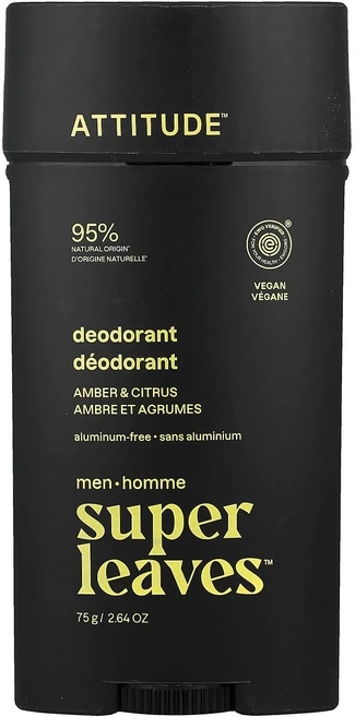 ATTITUDE 슈퍼 리브스™ 알루미늄 무첨가 데오도란트 남성용 앰버 & 시트러스 향 75g ATT-11741, 1 - 쿠팡