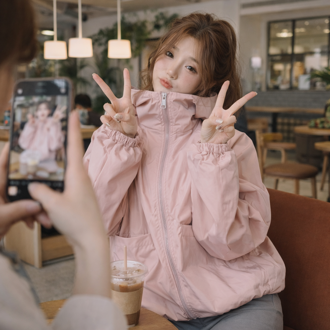 후암마켓 여성 바람막이 후드 집업 점퍼 메쉬안감 경량 윈드자켓