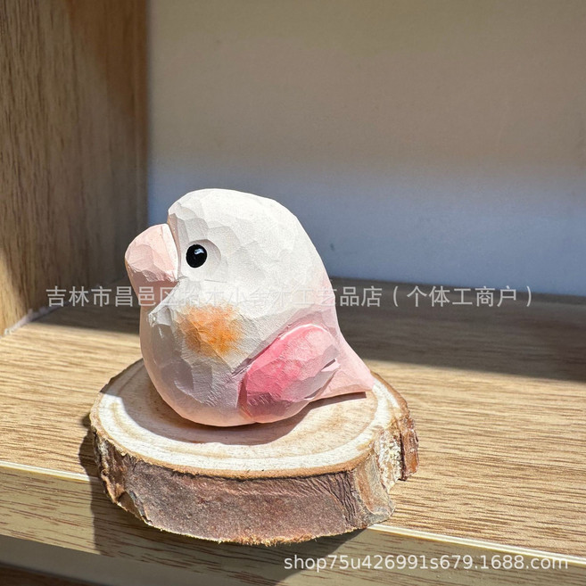 木雕小胖鳥擺件工藝品, 粉紅色4號