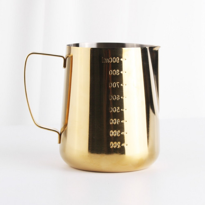 바리스타 대용량 골드 스팀피쳐 1000ml 카페 눈금 밀크저그 1L, 1개