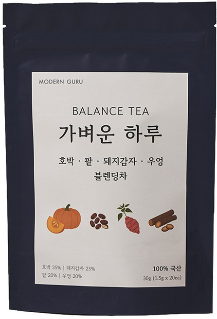 모던구루 가벼운 하루 호박 팥 돼지감자 우엉 블렌딩차, 1세트, 20개입, 1.5g