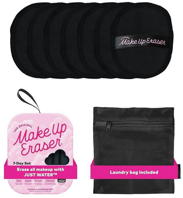 The Original MakeUp Eraser 7일 세트 방수 마스카라 아이라이너 파운데이션 립스틱 자외선 차단제 등을 포함한 물만으로 모든 메이크업을 지울 수 있습, Chic Black