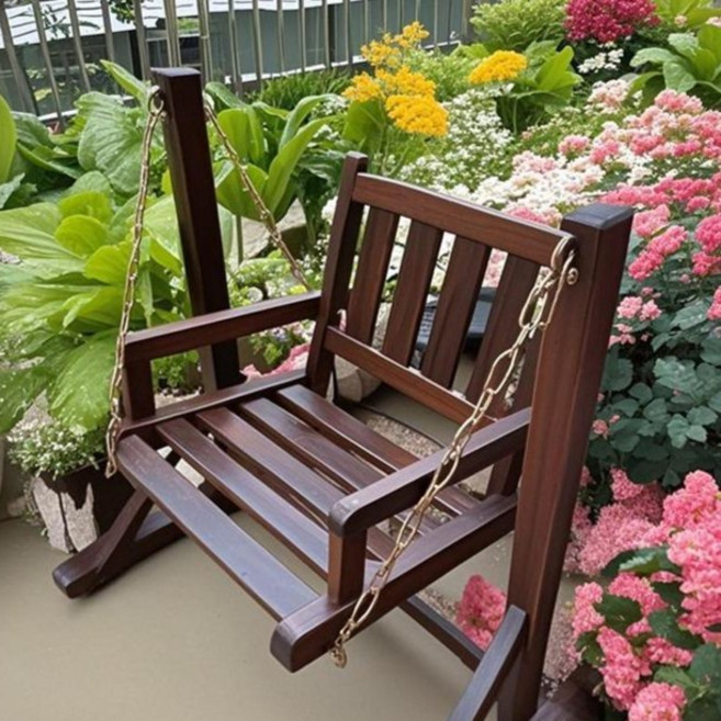방부목 야외 그네의자 정원 테라스 발코니 원목 1인용 흔들의자 목재 별장 흔들 그네 의자, 싱글 그네 의자