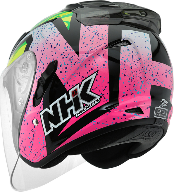 NHK R1 오토바이 오픈페이스 헬멧 그래픽 솔리드 바이크 하이바, 캐럴윈터 블랙/핑크 글로시