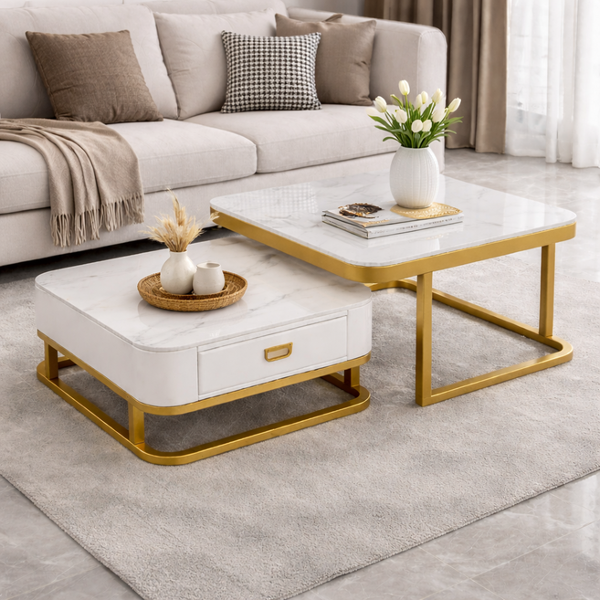 북유럽 스타일 거실 수납 서랍형 테이블 세트 소파 앞 커피테이블, A09