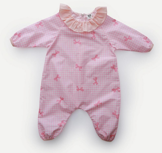 원라인 아기 유아 전신 미술가운, 카라, 핑크리본