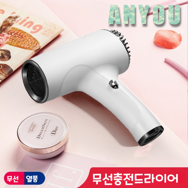 ANYOU 무선 무음 휴대용 보호 드라이기, 흰색